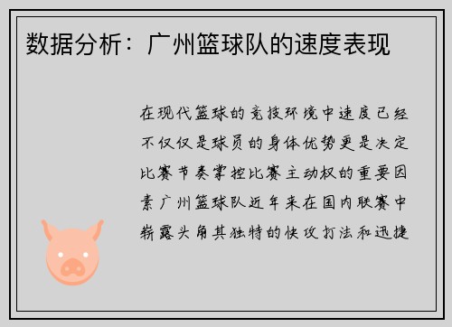 数据分析：广州篮球队的速度表现